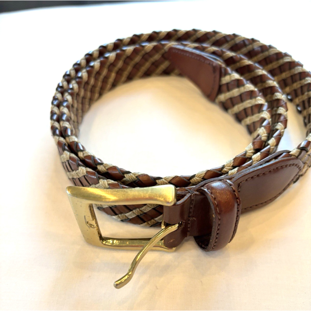 Brown leather and fiber belt,woven, gold buckle, Argentinian, Mens dad, size 38